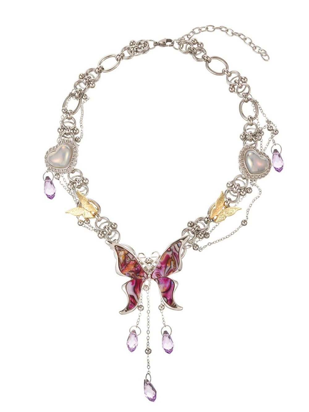 Purple Jungle Butterfly Necklace - Silver